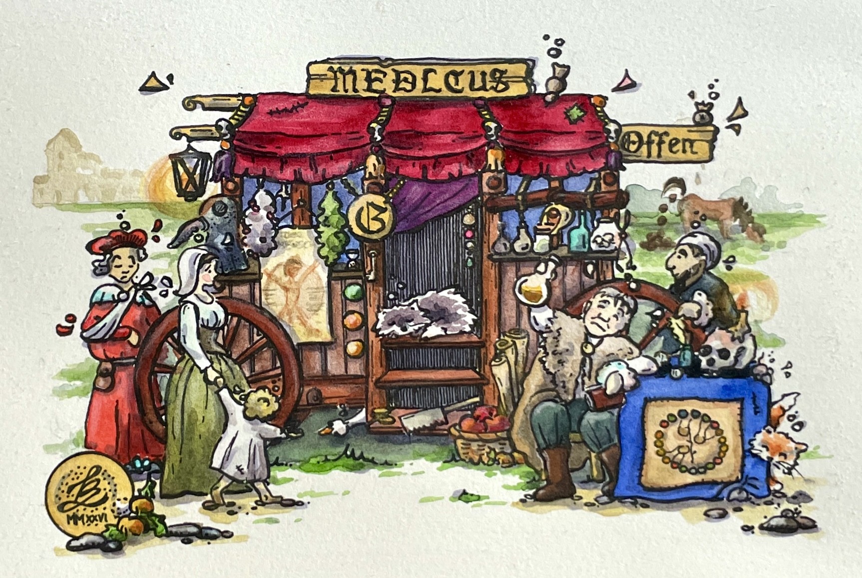 Der Medicus – Auftragsarbeit für einen Internisten, Tinte, Aquarell und Buntstift auf Büttenpapier von Sketchory.Berlin, 2026