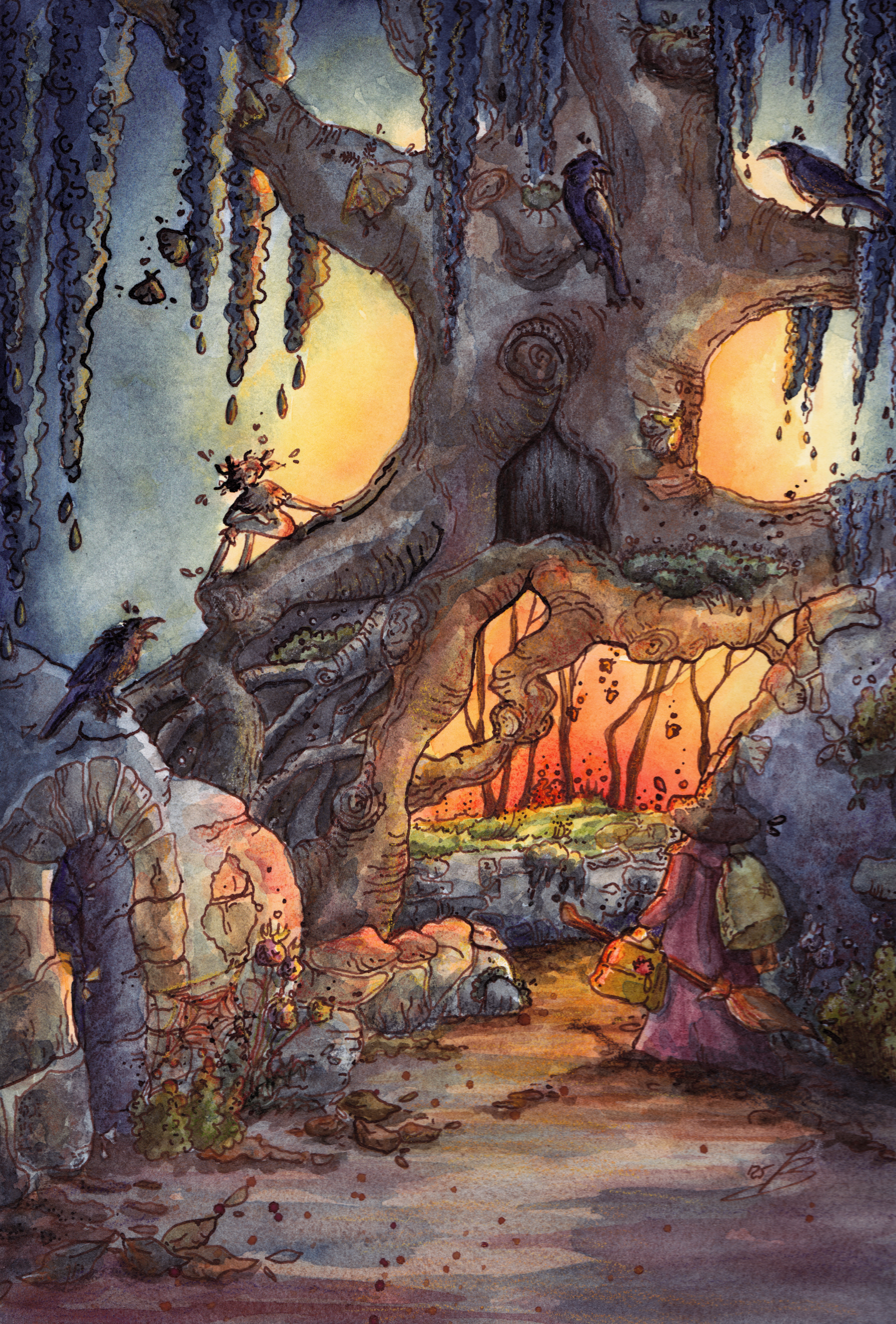 Die Hexe des Waldes – Tinte, Aquarell und Buntstifte von Sketchory.Berlin, 2025