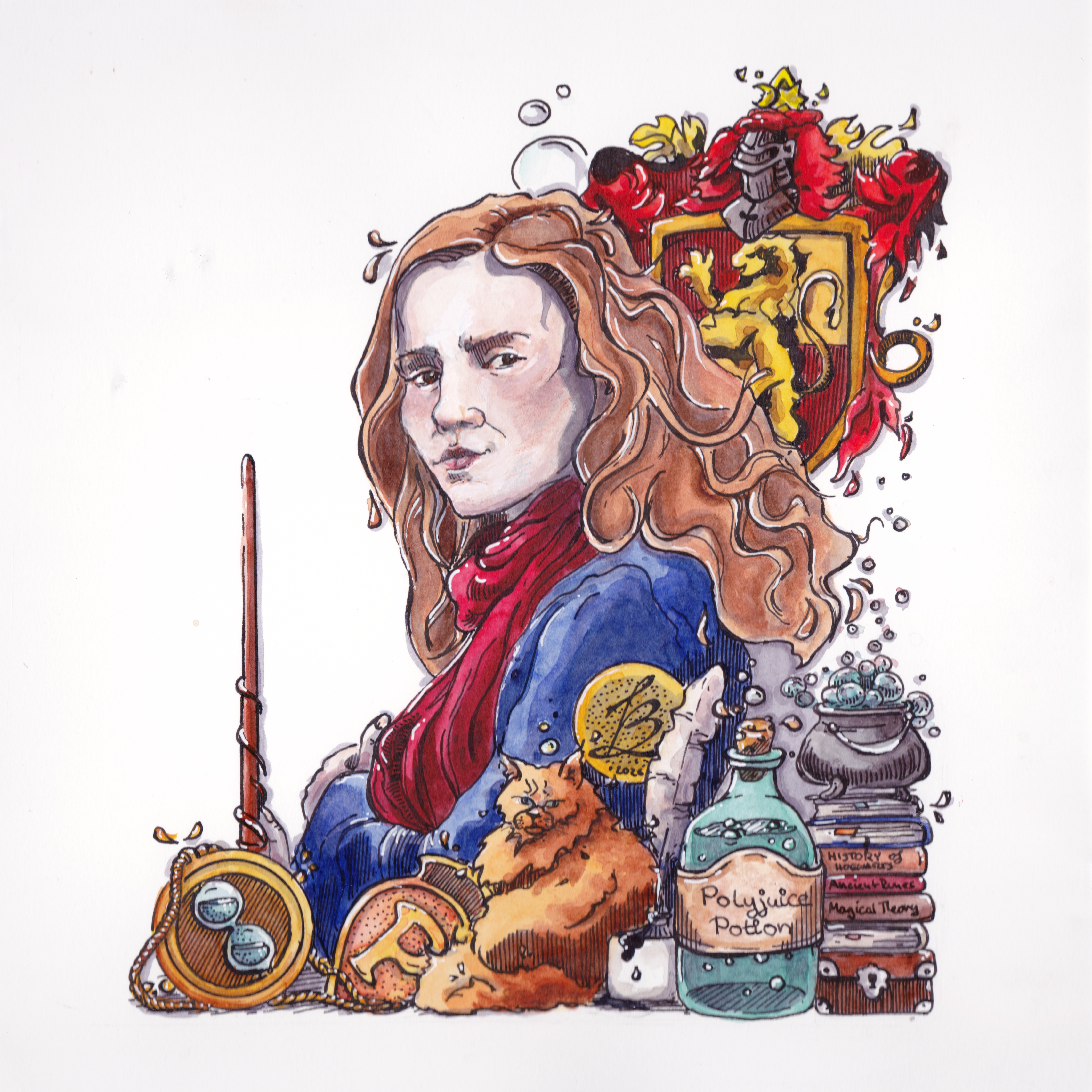 Emma Watson als Hermione Granger in Harry Potter, Tinte und Aquarell von Sketchory.Berlin, 2026